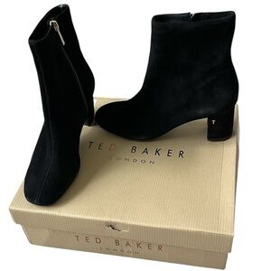 Ted Baker Neomie Suede Block Heeled Ankle Boots Zipper Gold Black‎ Womens 9 / 39